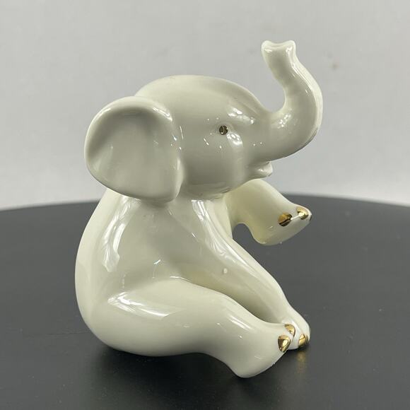 Lenox Baby Elephant Figurine Porcelain with Gold Color Accents 2.5" Trunk Up Sit - Picture 4 of 8